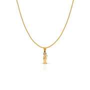 14K Gold Devil Charm Pendant with 0.9mm Wheat Chain Necklace