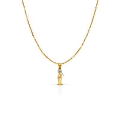 14K Gold Devil Charm Pendant with 0.9mm Wheat Chain Necklace