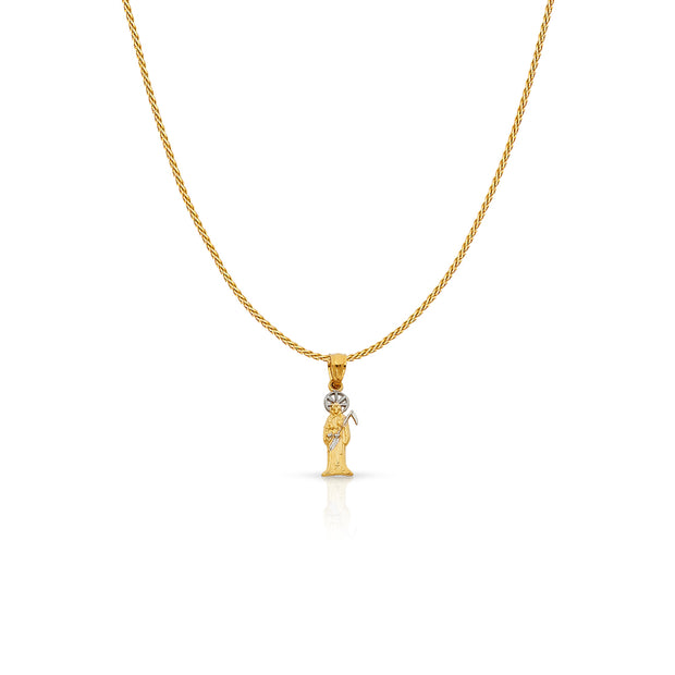 14K Gold Devil Charm Pendant with 0.9mm Wheat Chain Necklace