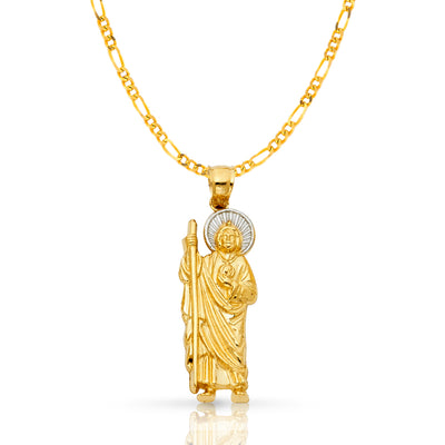 14K Gold Jesus Pendant with 2.3mm Figaro 3+1 Chain