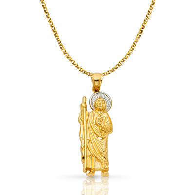 14K Gold Jesus Pendant with 1.5mm Flat Open Wheat Chain