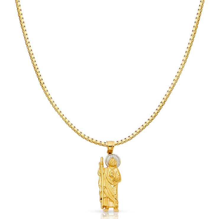 14K Gold Jesus Religious Charm Pendant with 1.2mm Box Chain Necklace