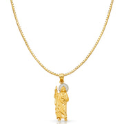 14K Gold Jesus Religious Charm Pendant with 0.8mm Box Chain Necklace