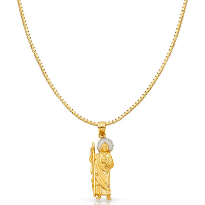 14K Gold Jesus Religious Charm Pendant with 0.8mm Box Chain Necklace