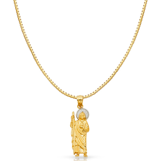 14K Gold Jesus Religious Charm Pendant with 0.8mm Box Chain Necklace