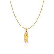 14K Gold Jesus Charm Pendant with 0.9mm Wheat Chain Necklace