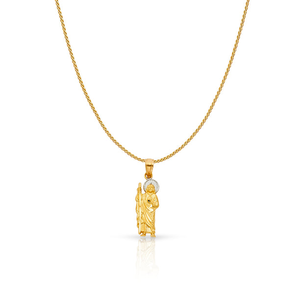 14K Gold Jesus Charm Pendant with 0.9mm Wheat Chain Necklace