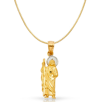 14K Gold Jesus Religious Charm Pendant with 0.8mm Box Chain Necklace