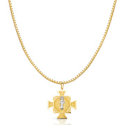 14K Gold Cross Religious Charm Pendant with 1.2mm Box Chain Necklace