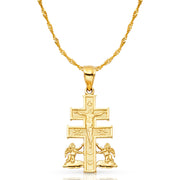 14K Gold Crucifix Cross of Caravaca Pendant with 1.2mm Singapore Chain