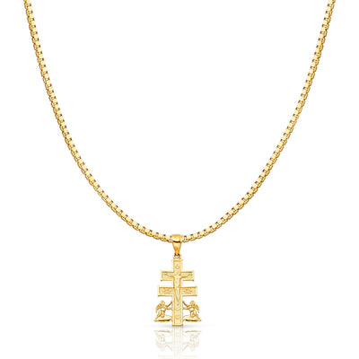 14K Gold Jesus Crucifix Cross of Caravaca Religious Charm Pendant with 1.2mm Box Chain Necklace