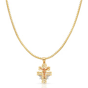 14K Gold Jesus Crucifix Cross of Caravaca Religious Charm Pendant with 1.2mm Box Chain Necklace