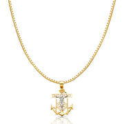 14K Gold Jesus Crucifix Anchor Religious Charm Pendant with 1.2mm Box Chain Necklace