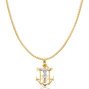 14K Gold Jesus Crucifix Anchor Religious Charm Pendant with 1.2mm Box Chain Necklace