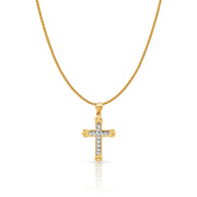 14K Gold Cross Charm Pendant with 1.1mm Wheat Chain Necklace