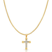 14K Gold Cross Religious Charm Pendant with 1.2mm Box Chain Necklace