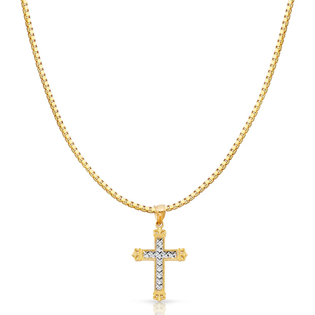 14K Gold Cross Religious Charm Pendant with 1.2mm Box Chain Necklace