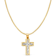 14K Gold Cross Religious Charm Pendant with 0.8mm Box Chain Necklace