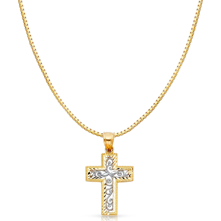 14K Gold Cross Religious Charm Pendant with 0.8mm Box Chain Necklace