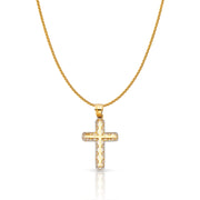 14K Gold Cross Charm Pendant with 1.1mm Wheat Chain Necklace