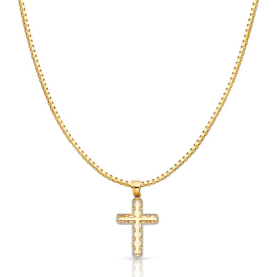 14K Gold Cross Religious Charm Pendant with 1.2mm Box Chain Necklace