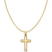 14K Gold Cross Religious Charm Pendant with 0.8mm Box Chain Necklace