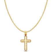 14K Gold Cross Religious Charm Pendant with 0.8mm Box Chain Necklace