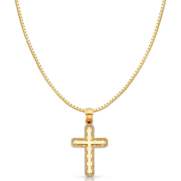 14K Gold Cross Religious Charm Pendant with 0.8mm Box Chain Necklace