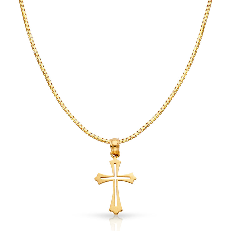 14K Gold Cross Religious Charm Pendant with 0.8mm Box Chain Necklace