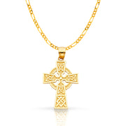 14K Gold Celtic Cross Pendant with 2.3mm Figaro 3+1 Chain