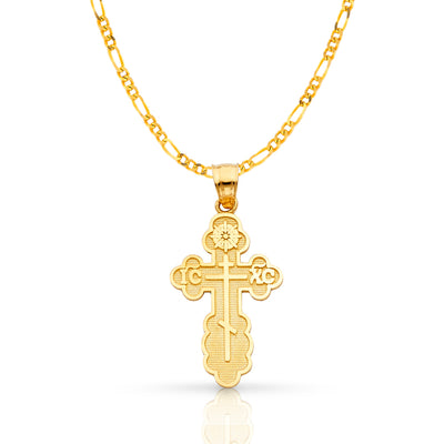 14K Gold St. Olga Greek Orthodox Baptismal Cross Pendant with 2.3mm Figaro 3+1 Chain