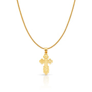 14K Gold St. Olga Greek Orthodox Baptismal Cross Charm Pendant with 1.1mm Wheat Chain Necklace