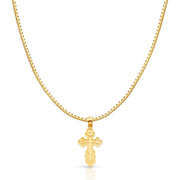 14K Gold St. Olga Greek Orthodox Baptismal Cross Religious Charm Pendant with 1.2mm Box Chain Necklace