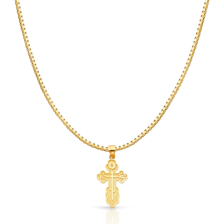 14K Gold St. Olga Greek Orthodox Baptismal Cross Religious Charm Pendant with 1.2mm Box Chain Necklace