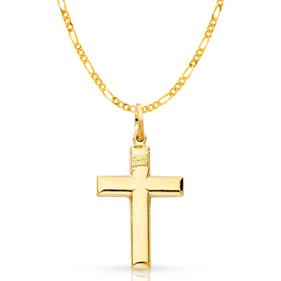14K Gold Simple Cross Pendant with 2.3mm Figaro 3+1 Chain
