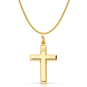 14K Gold Simple Cross Pendant with 1.5mm Flat Open Wheat Chain
