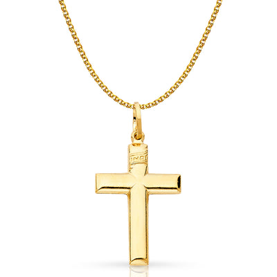 14K Gold Simple Cross Pendant with 1.5mm Flat Open Wheat Chain