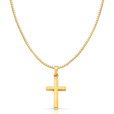 14K Gold Cross Religious Charm Pendant with 0.8mm Box Chain Necklace