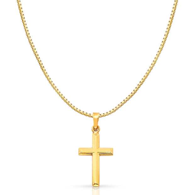 14K Gold Cross Religious Charm Pendant with 0.8mm Box Chain Necklace