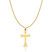 14K Gold Cross Charm Pendant with 1.1mm Wheat Chain Necklace