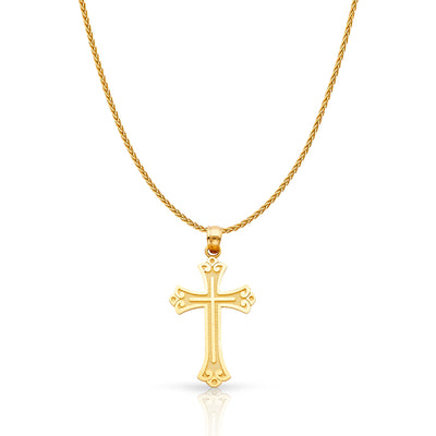 14K Gold Cross Charm Pendant with 1.1mm Wheat Chain Necklace