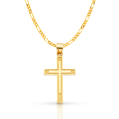 14K Gold Cross Pendant with 2.3mm Figaro 3+1 Chain