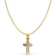 14K Gold Cross Religious Charm Pendant with 0.8mm Box Chain Necklace