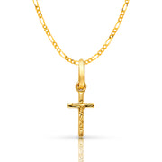 14K Gold Crucifix Cross Pendant with 1.6mm Figaro 3+1 Chain