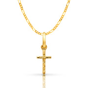 14K Gold Crucifix Cross Pendant with 1.6mm Figaro 3+1 Chain