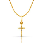 14K Gold Crucifix Cross Pendant with 0.9mm Singapore Chain