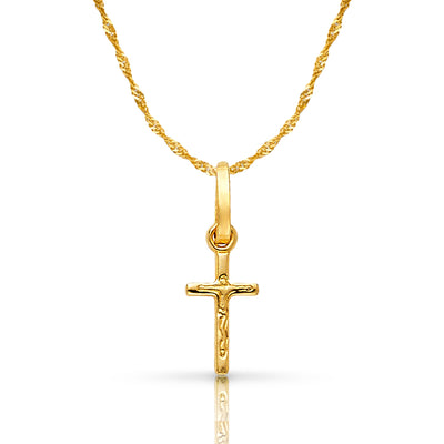 14K Gold Crucifix Cross Pendant with 0.9mm Singapore Chain