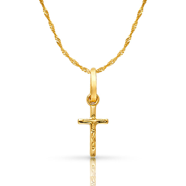 14K Gold Crucifix Cross Pendant with 0.9mm Singapore Chain