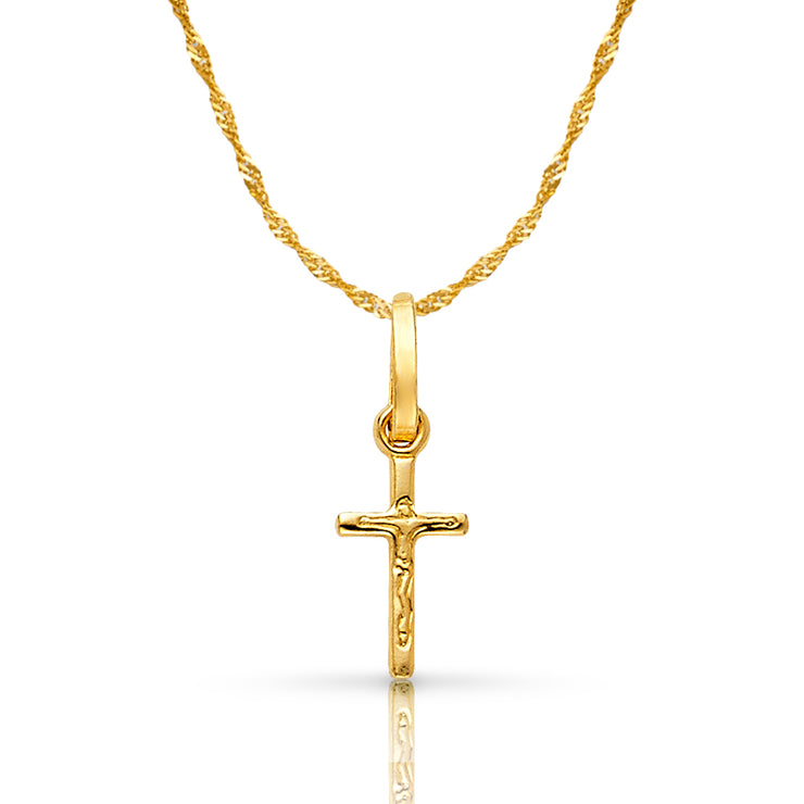 14K Gold Crucifix Cross Pendant with 0.9mm Singapore Chain