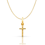 14K Gold Crucifix Cross Religious Charm Pendant with 0.6mm Box Chain Necklace